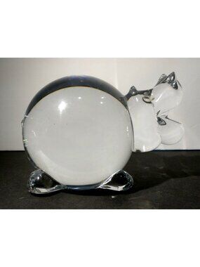 Signed FM Konstglas Ronneby Sweden Art Glass Hippo Figurine - Large 5" Crystal